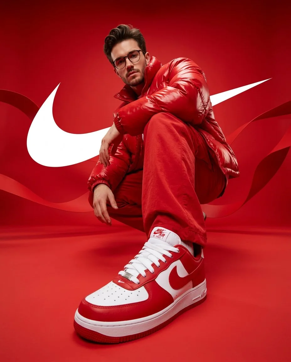 Bold red sneaker portrait by K